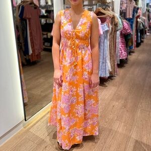 One and Only Collective Orange Floral Maxi Dress with Pink Blooms